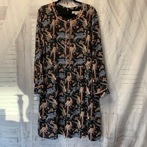 Loft Snowbird Peacock Print Dress